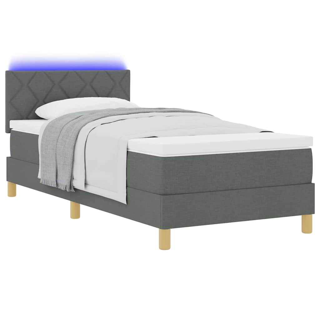 LED Box Spring Krevet Tamno siva 90 x 200 cm tkanina