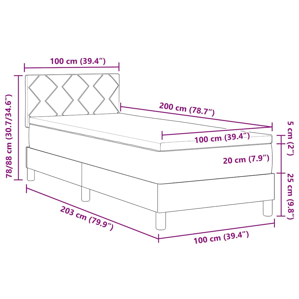 LED Box Spring Krevet Tamno smeđa 100 x 200 cm tkanina