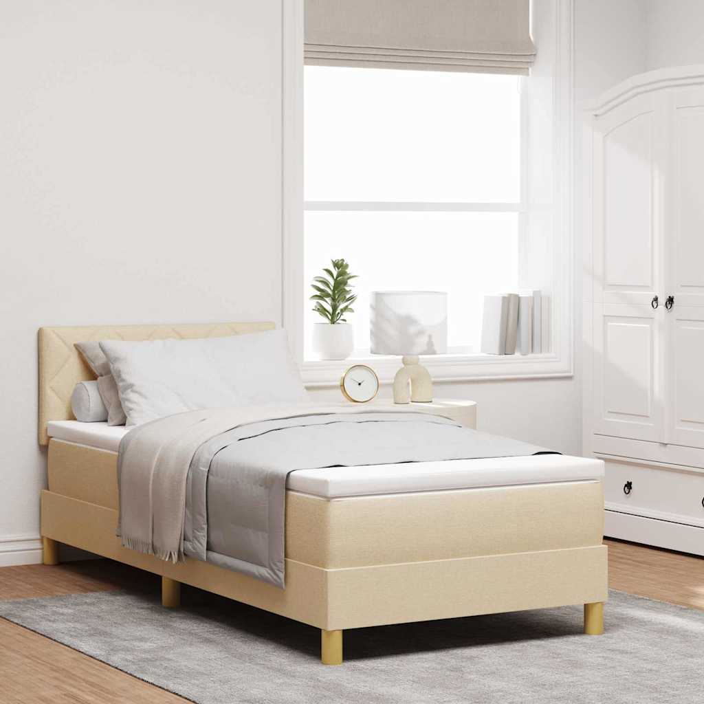 LED Box Spring Krevet s jastukom Krema 100 x 200 cm tkanina