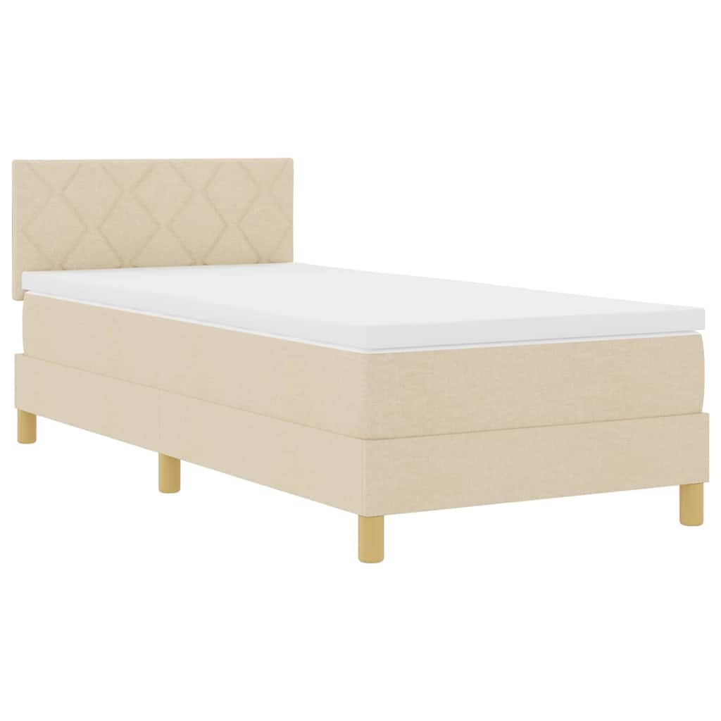 LED Box Spring Krevet s jastukom Krema 100 x 200 cm tkanina