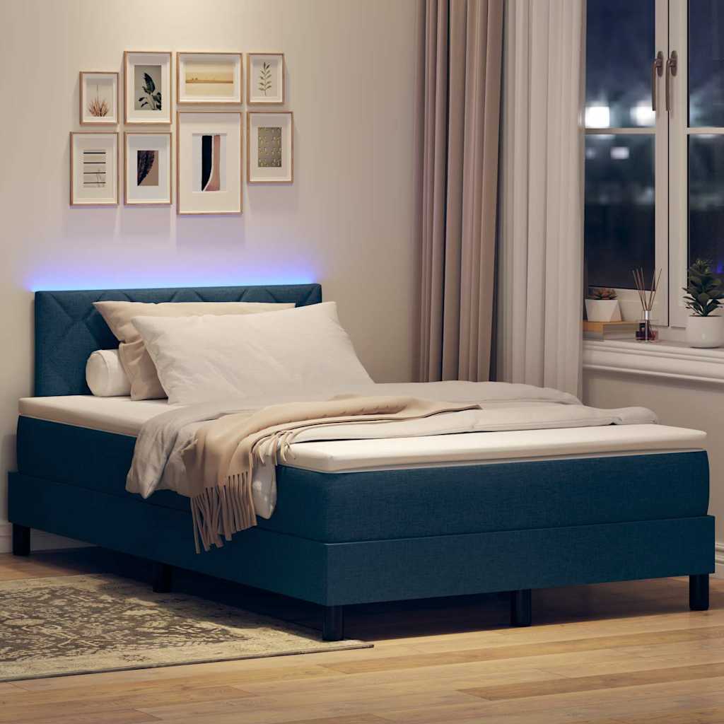 LED Box Spring Krevet s LED trakama Plava 120 x 190 cm tkanina