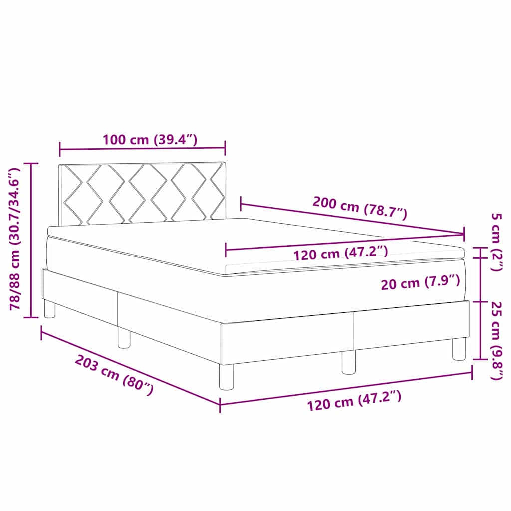 LED Box Spring Krevet Tamno smeđa 120 x 200 cm tkanina