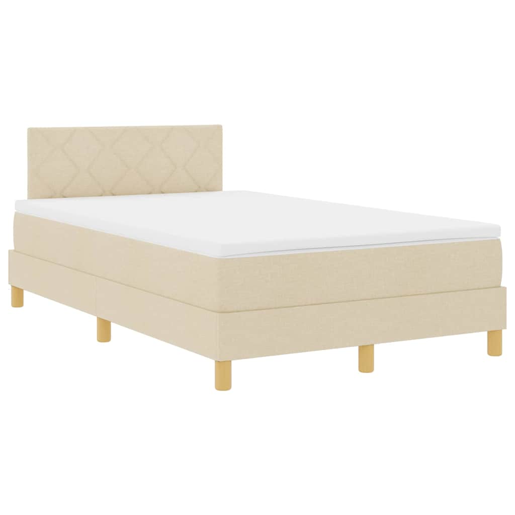 LED Box Spring Krevet s LED trakama Krema 120 x 200 cm tkanina