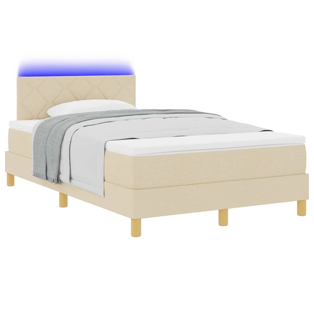 LED Box Spring Krevet s LED trakama Krema 120 x 200 cm tkanina
