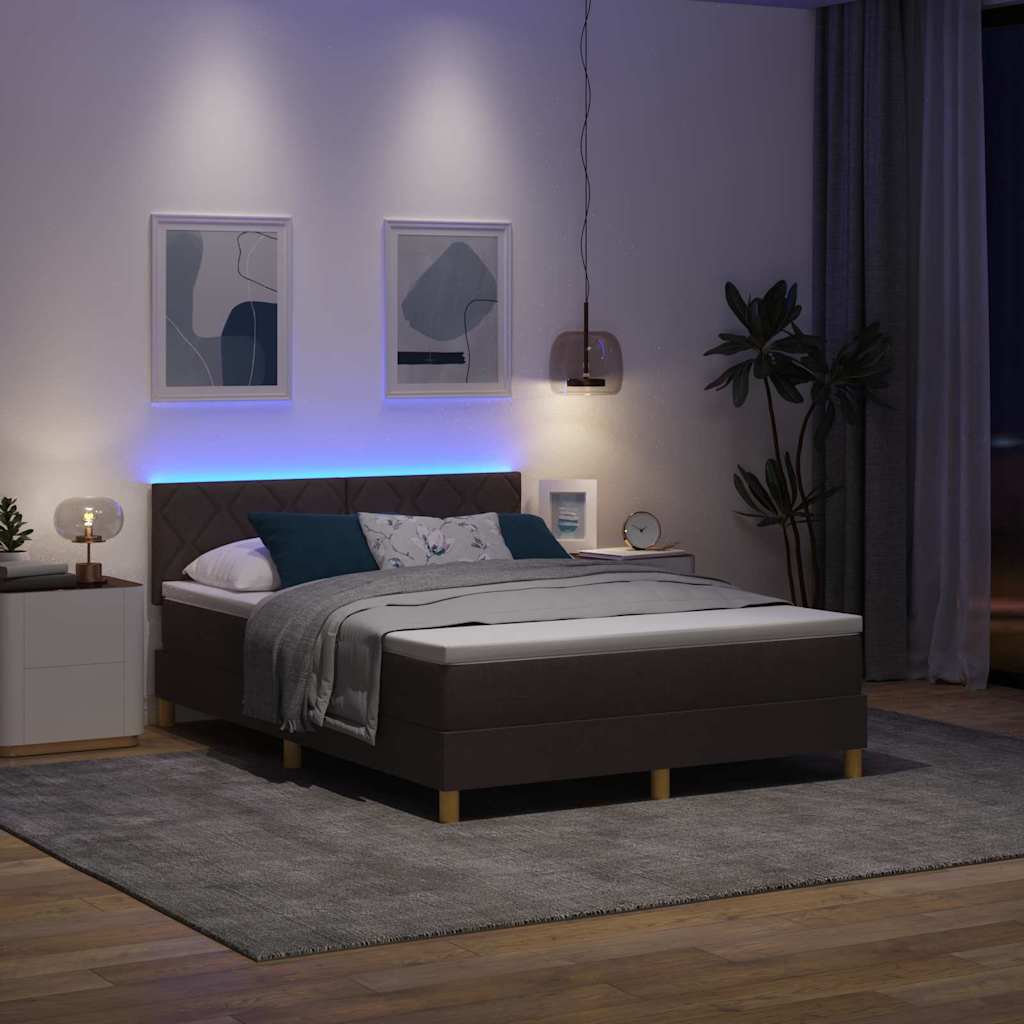 LED Box Spring Krevet Tamno smeđa 140 x 200 cm tkanina