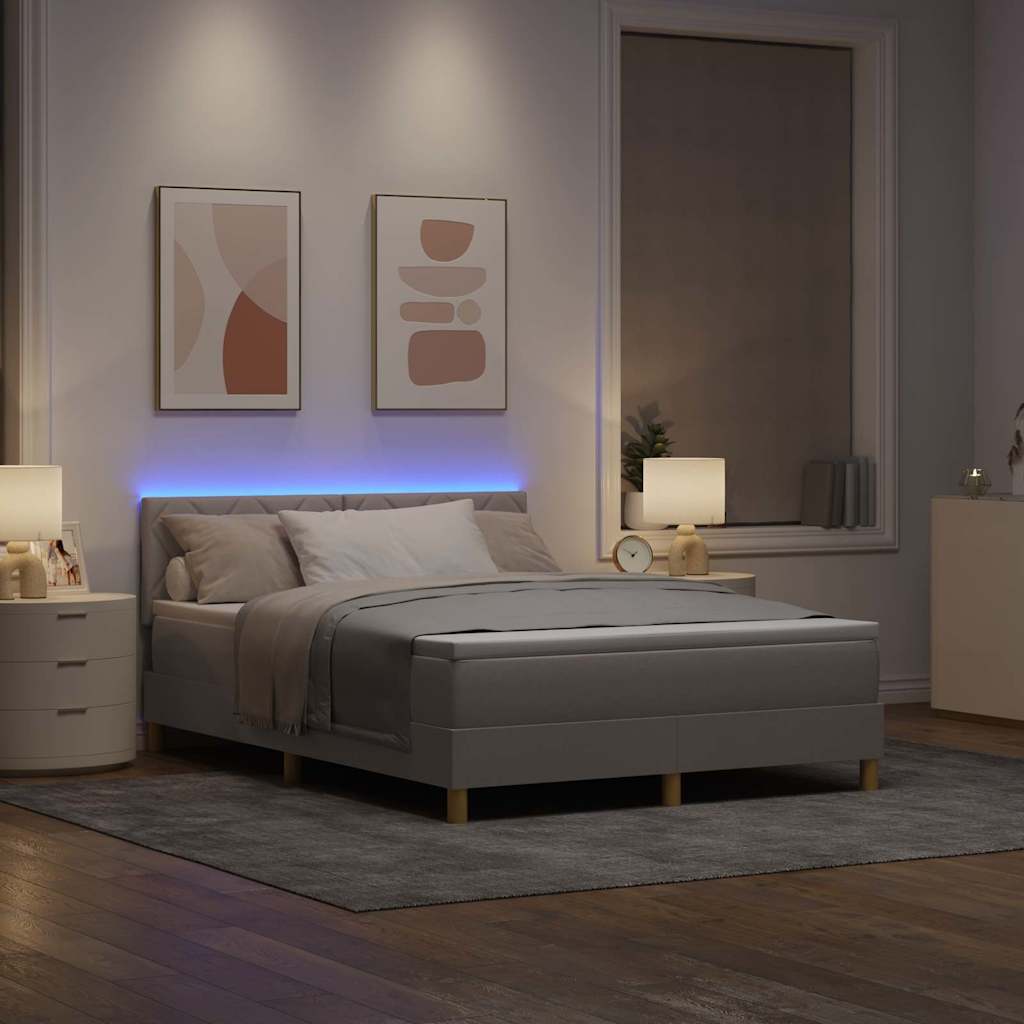 LED Box Spring Krevet Sivo-smeđa 140 x 200 cm tkanina
