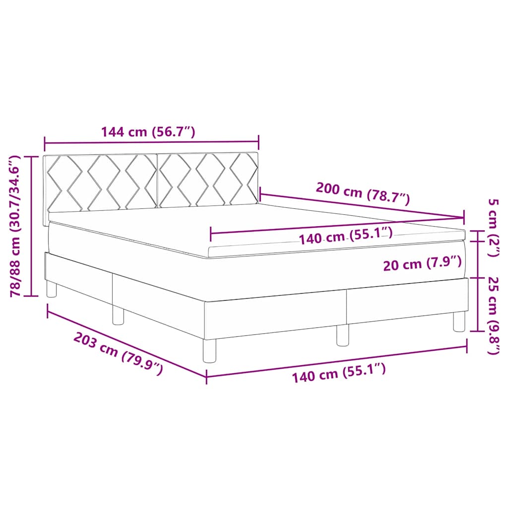 LED Box Spring Krevet Sivo-smeđa 140 x 200 cm tkanina