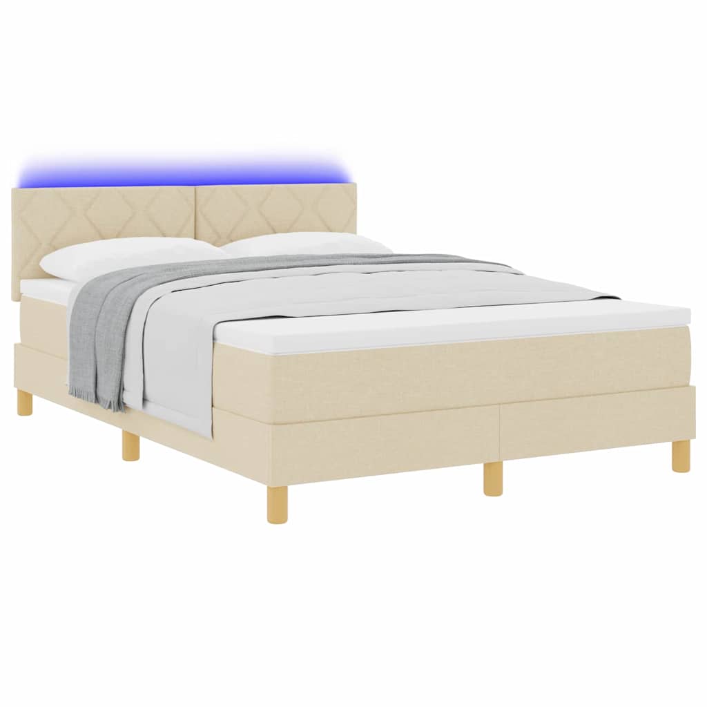 LED Box Spring Krevet s LED trakama Krema 140 x 200 cm tkanina
