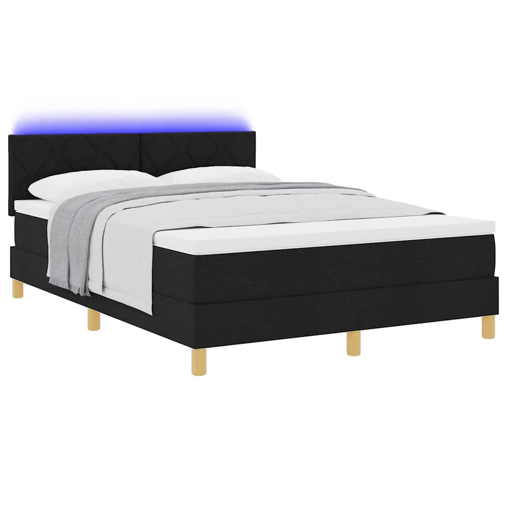 LED Box Spring Krevet s LED trakama Crna 160 x 200 cm tkanina