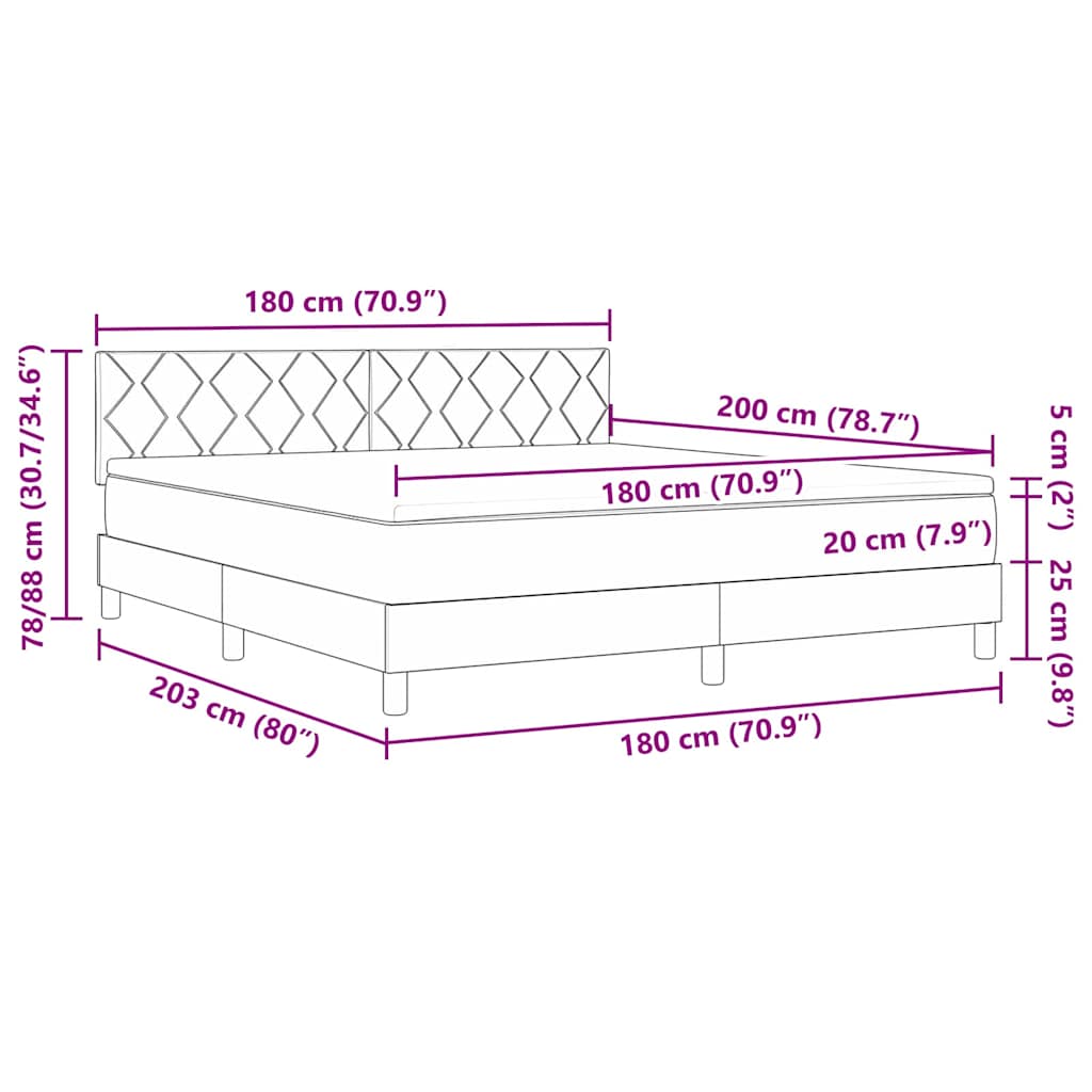 LED Box Spring Krevet Tamno smeđa 180 x 200 cm tkanina