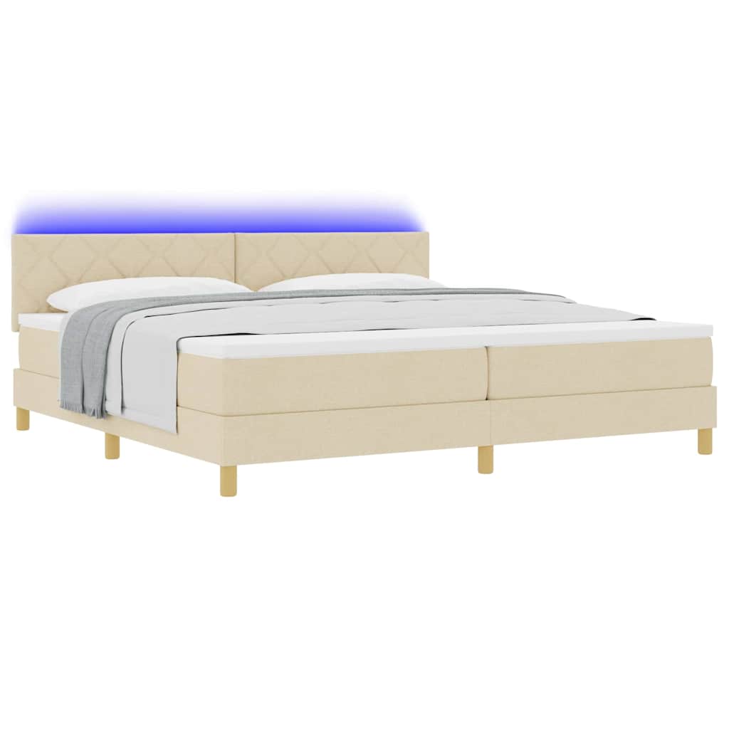 LED Box Spring Krevet s LED trakama Krema 200 x 200 cm tkanina