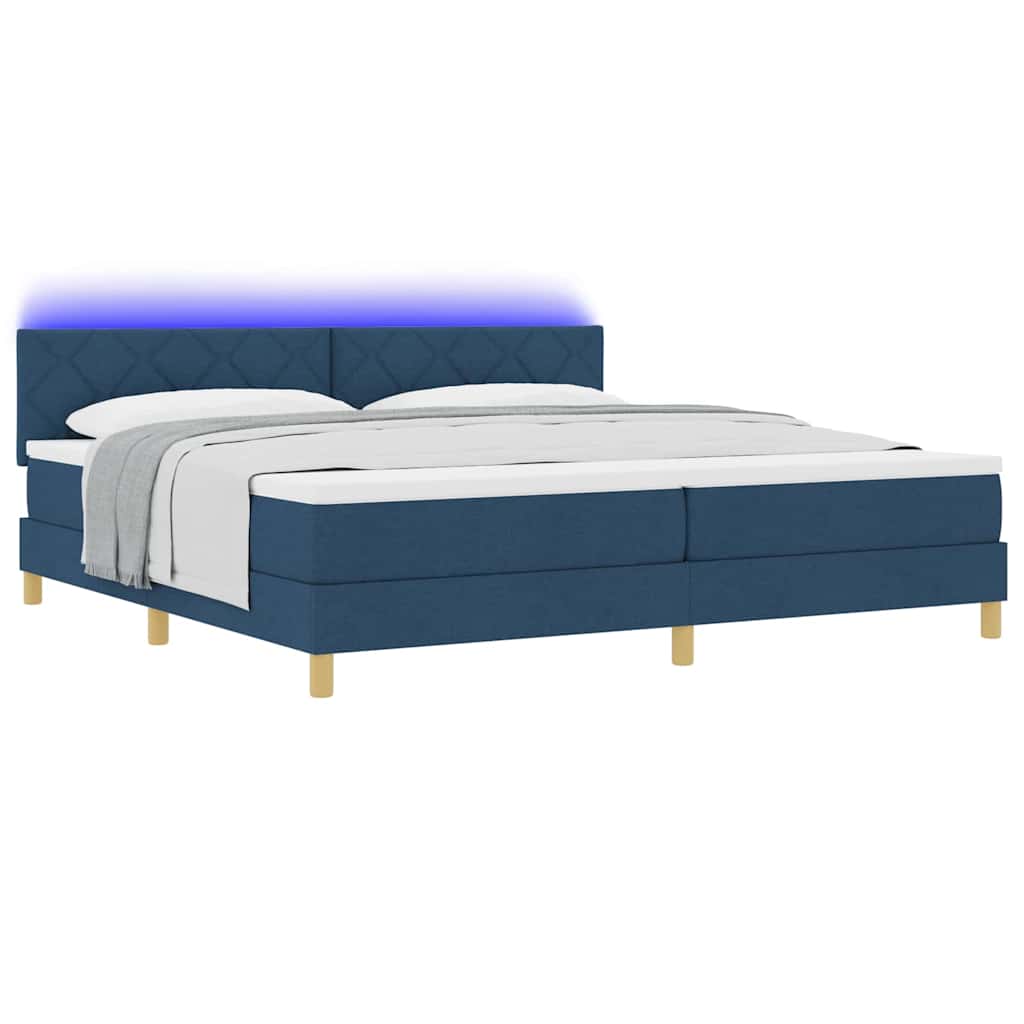 LED Box Spring Krevet s LED trakama Plava 200 x 200 cm tkanina