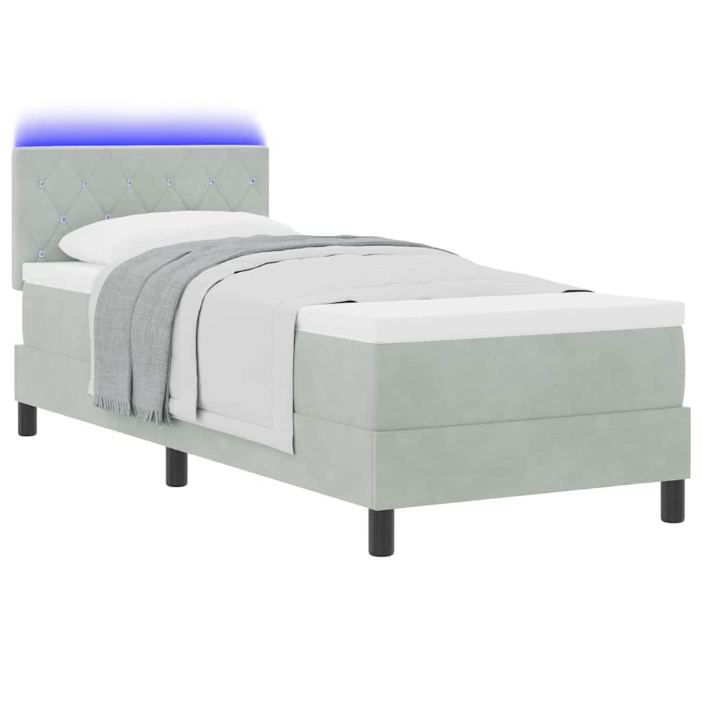 LED Box Spring Krevet Svijetlo siva 80 x 200 cm Baršun