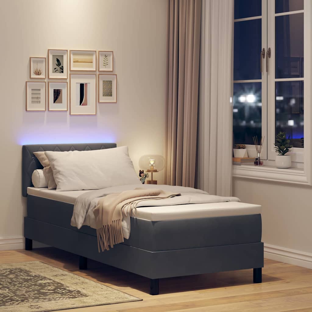 LED Box Spring Krevet s madracem Tamno siva 80 x 200 cm Baršun