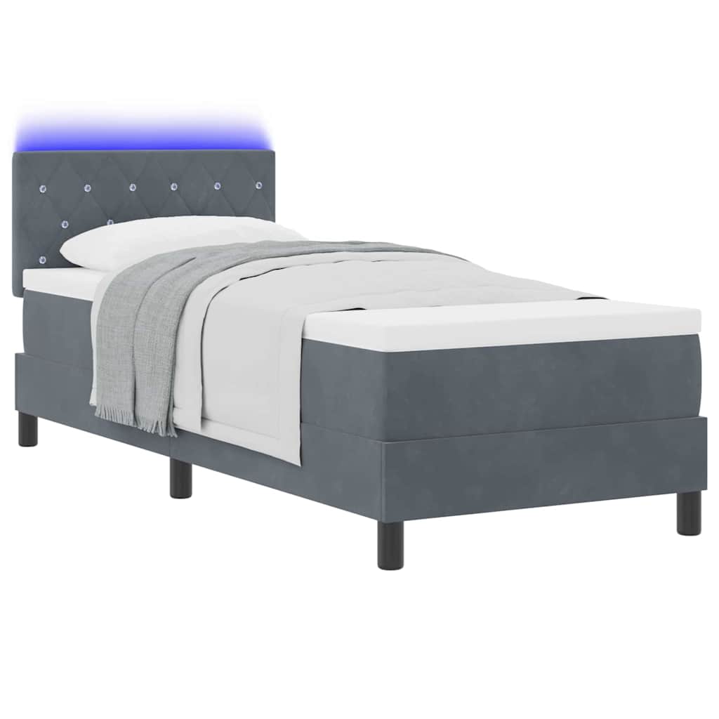 LED Box Spring Krevet s madracem Tamno siva 80 x 200 cm Baršun
