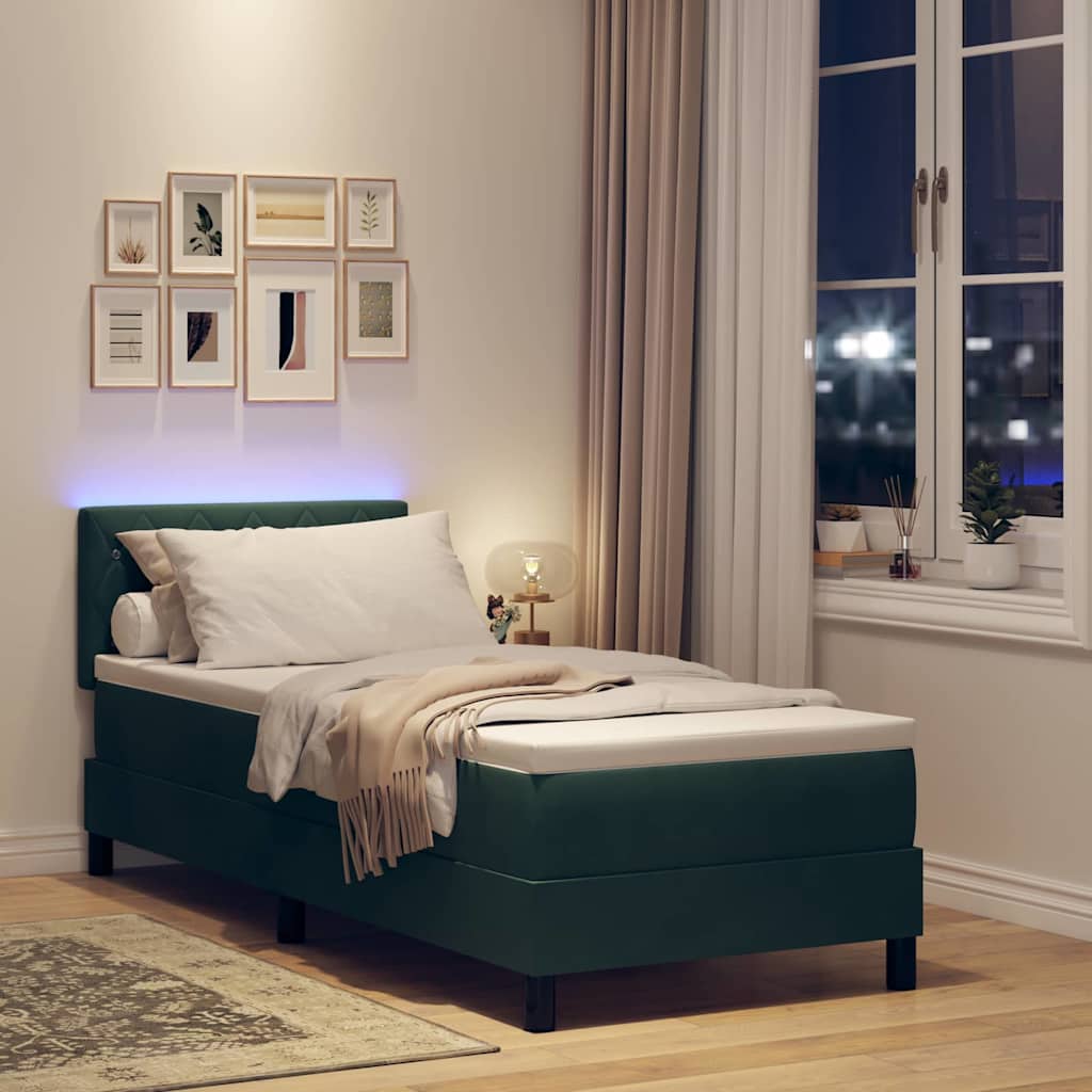 LED Box Spring Krevet s madracem Tamnozelena 80 x 200 cm Baršun