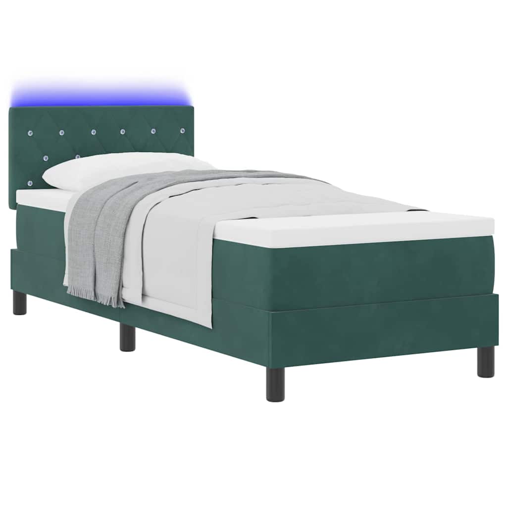 LED Box Spring Krevet s madracem Tamnozelena 80 x 200 cm Baršun