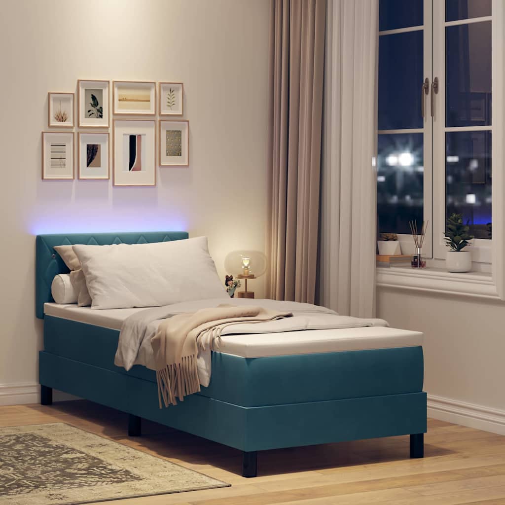 LED Box Spring Krevet s madracem Tamno plava 80 x 200 cm Baršun