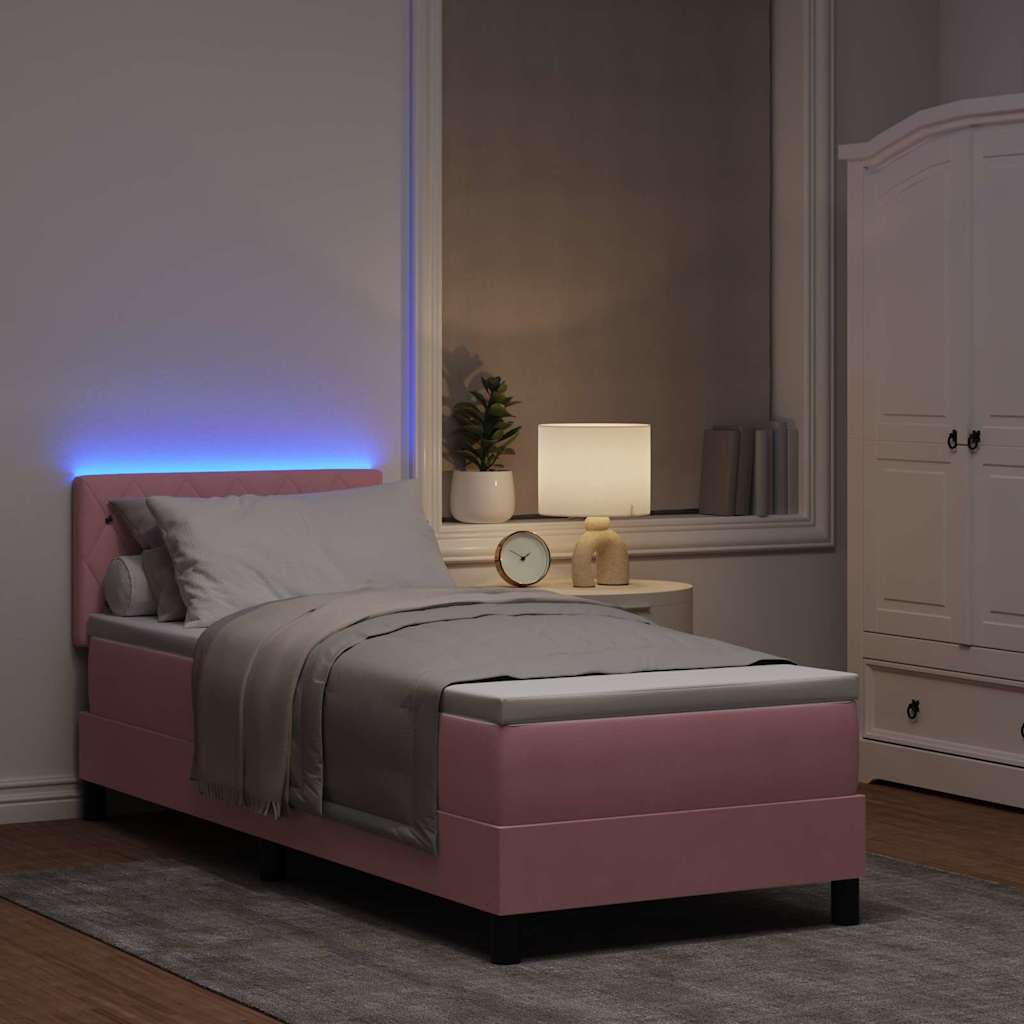 LED Box Spring Krevet s madracem Ružičasta 80 x 200 cm Baršun