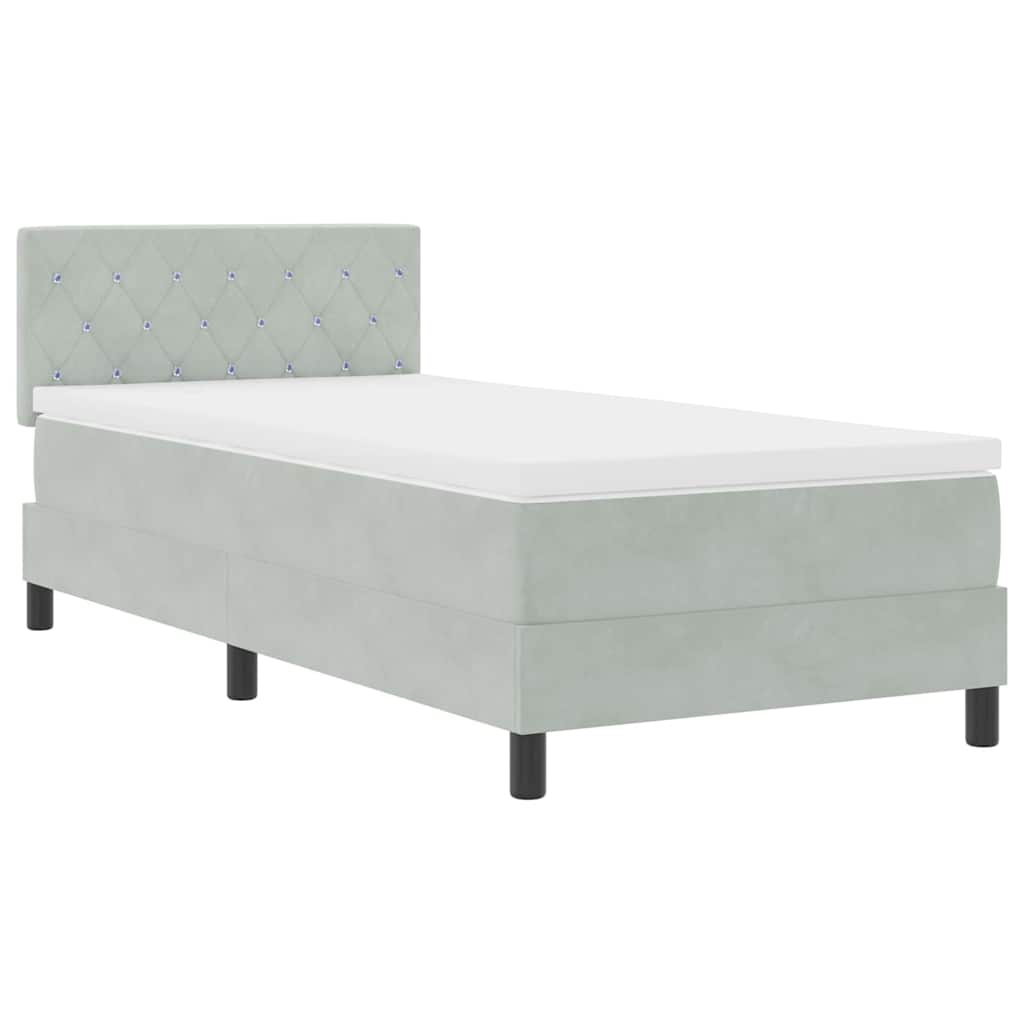 LED Box Spring Krevet Svijetlo siva 90 x 190 cm Baršun