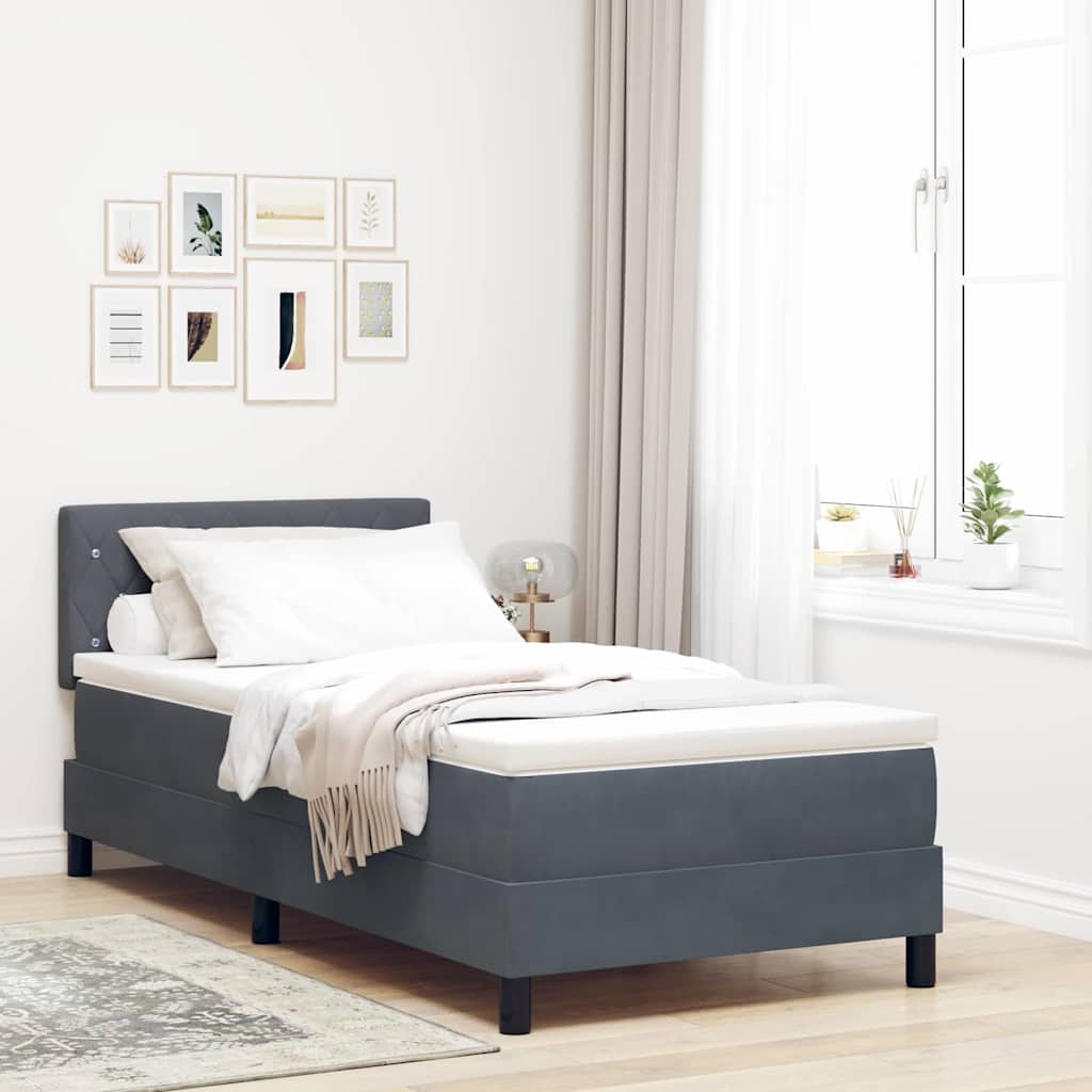 LED Box Spring Krevet s madracem Tamno siva 90 x 190 cm Baršun