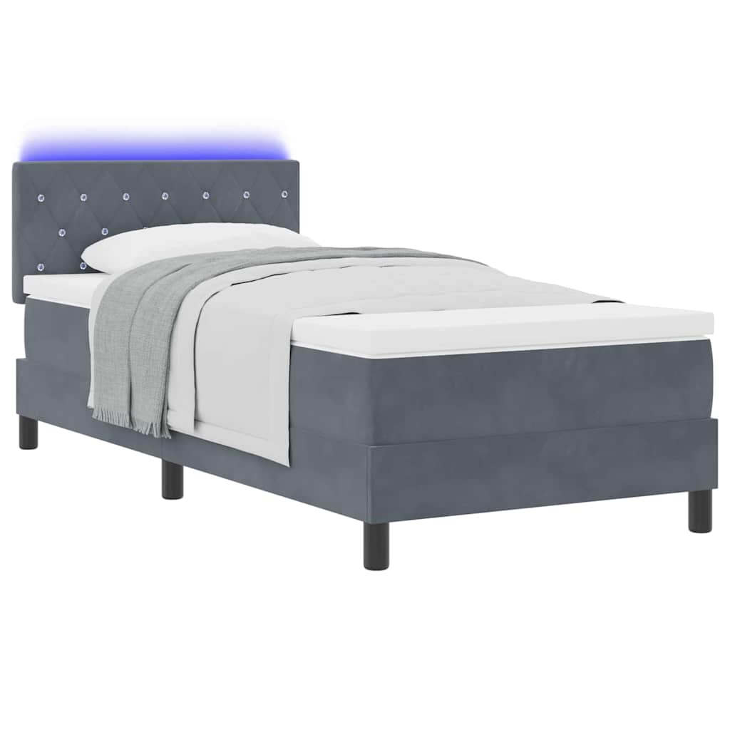 LED Box Spring Krevet s madracem Tamno siva 90 x 190 cm Baršun