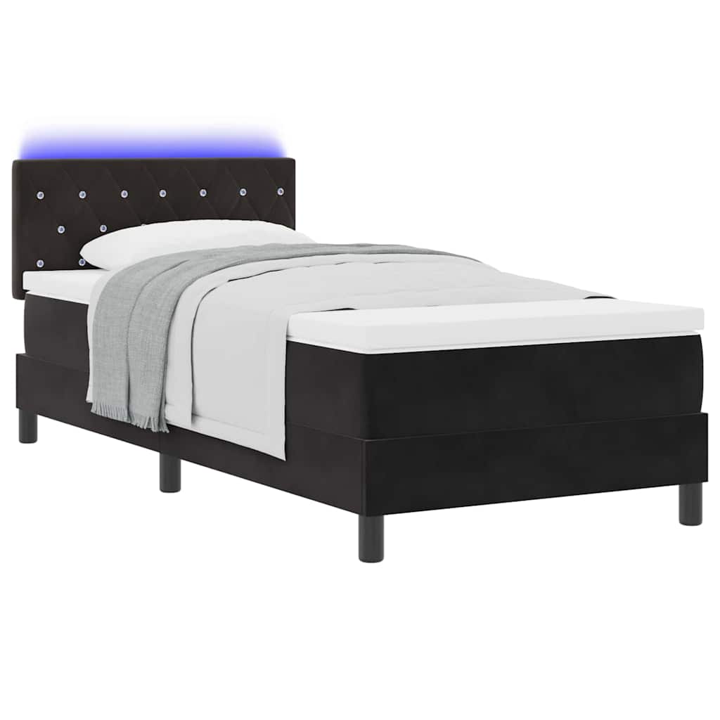LED Box Spring Krevet s madracem Crna 90 x 190 cm Baršun