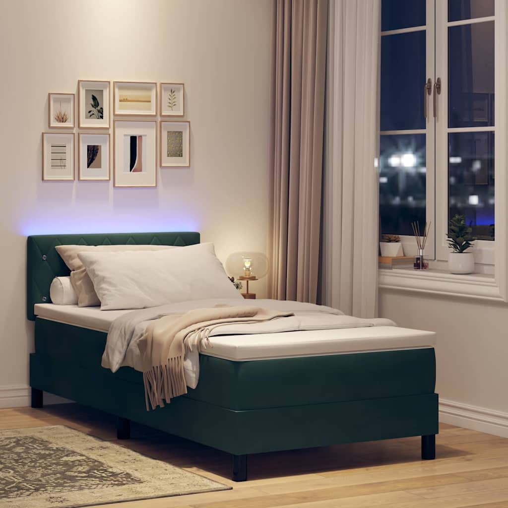 LED Box Spring Krevet s madracem Tamnozelena 90 x 190 cm Baršun
