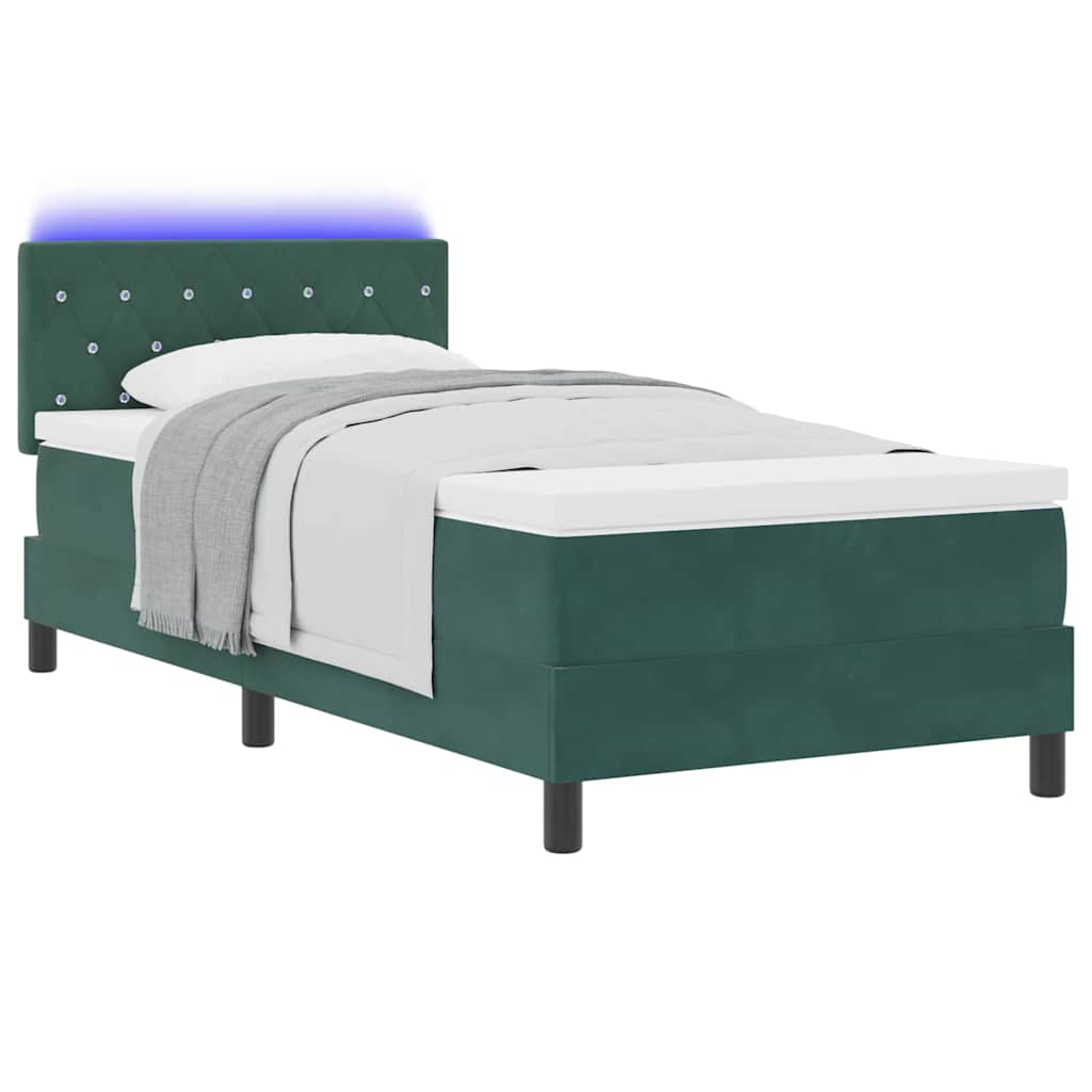 LED Box Spring Krevet s madracem Tamnozelena 90 x 190 cm Baršun
