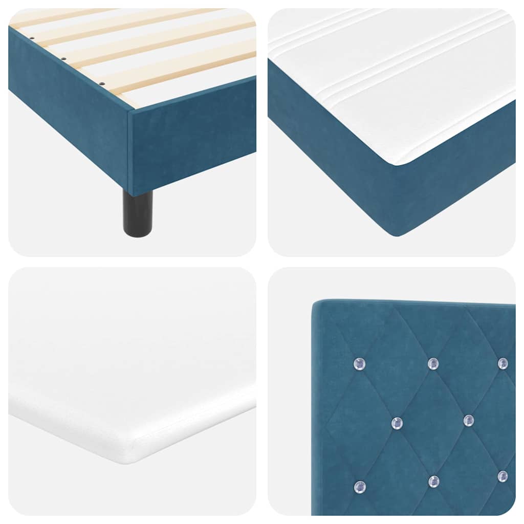 LED Box Spring Krevet s madracem Tamno plava 90 x 190 cm Baršun