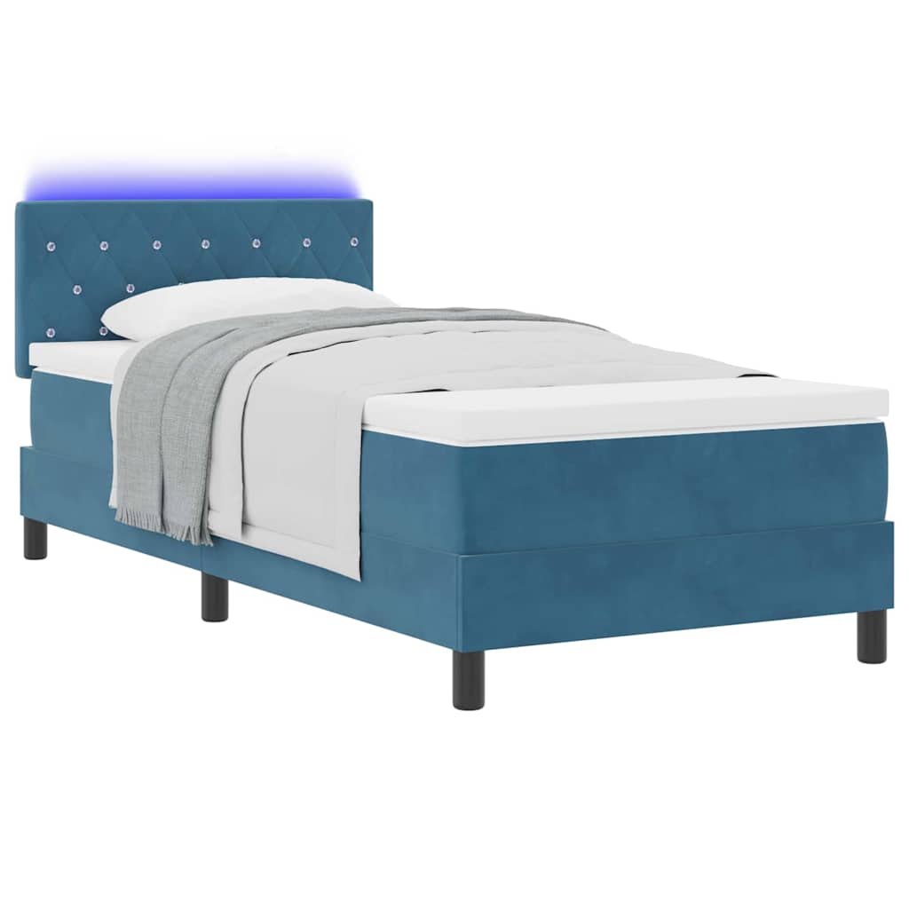 LED Box Spring Krevet s madracem Tamno plava 90 x 190 cm Baršun