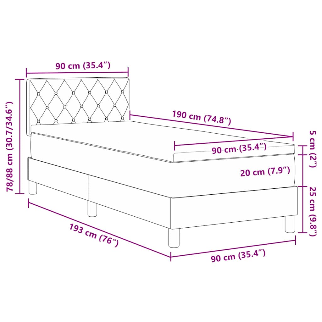 LED Box Spring Krevet s madracem Tamno plava 90 x 190 cm Baršun