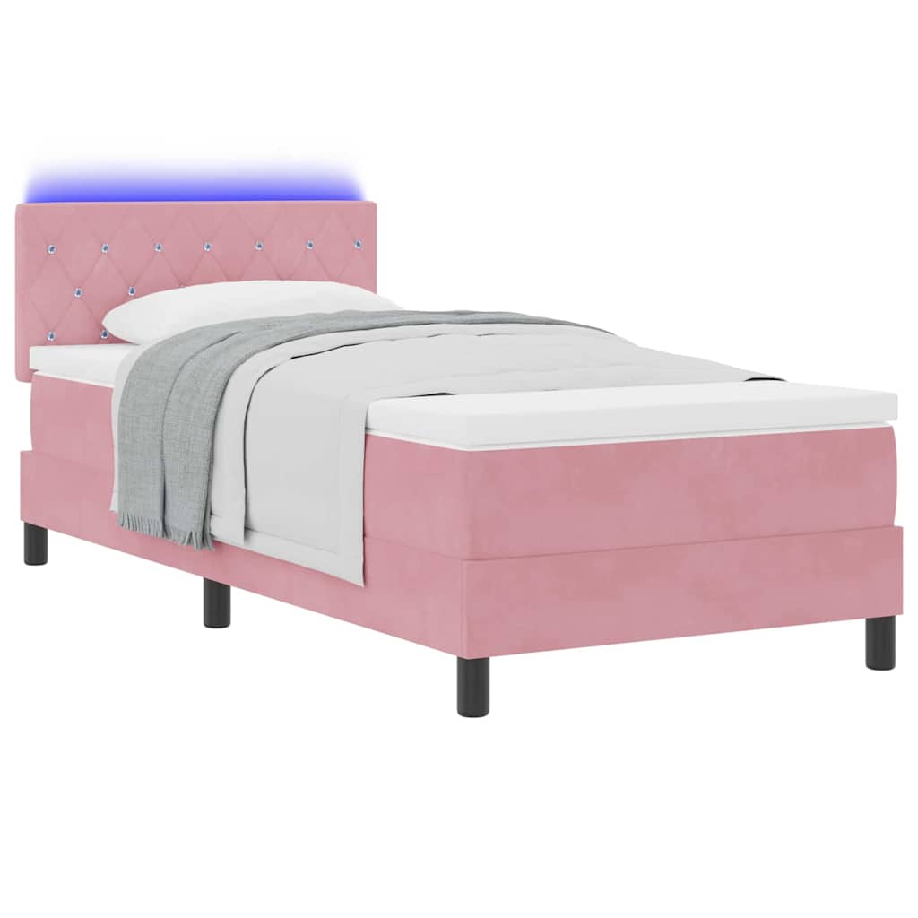 LED Box Spring Krevet s madracem Ružičasta 90 x 190 cm Baršun