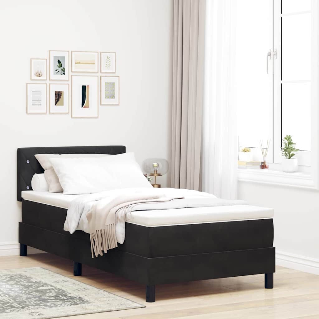LED Box Spring Krevet s madracem Crna 90 x 200 cm Baršun