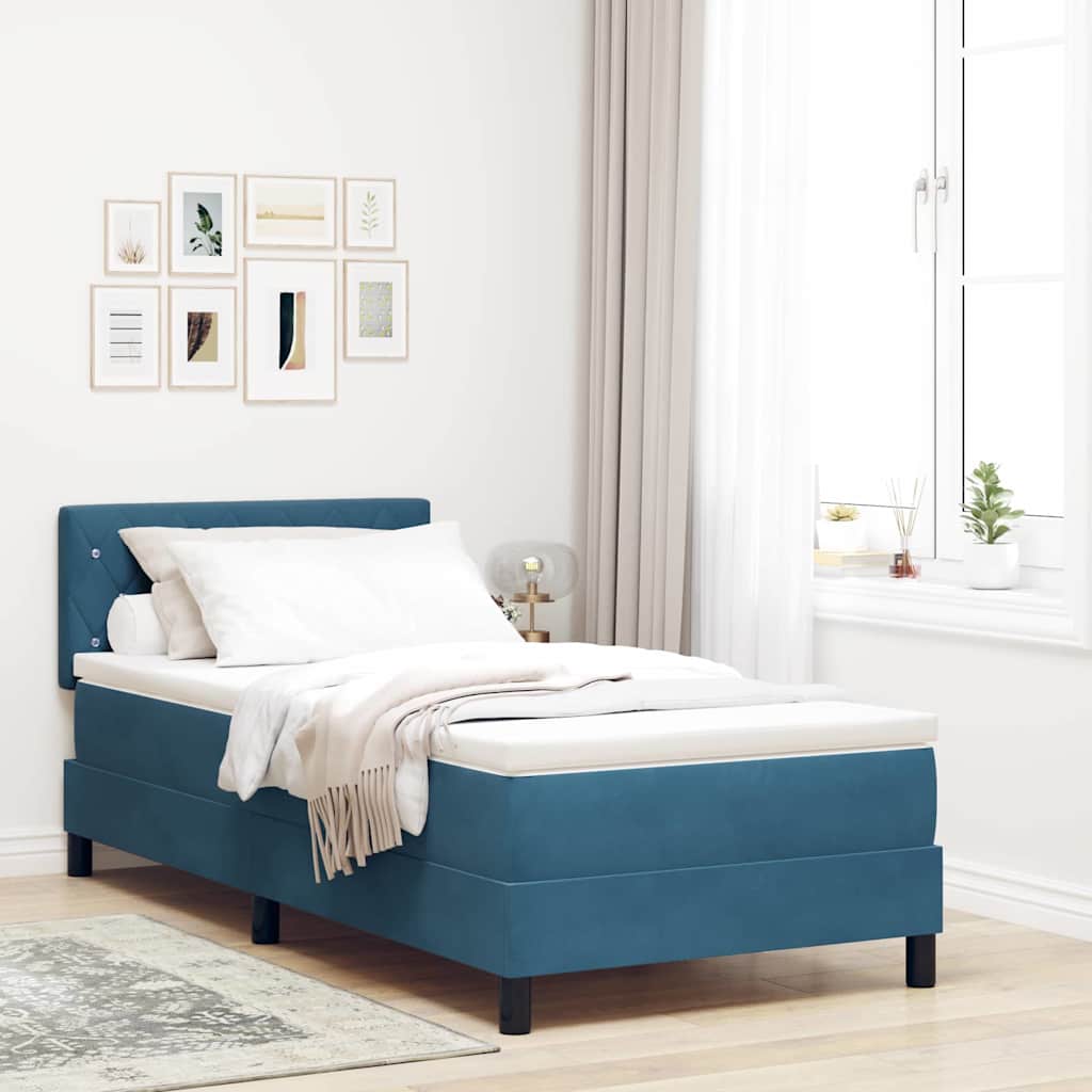 LED Box Spring Krevet s madracem Tamno plava 90 x 200 cm Baršun