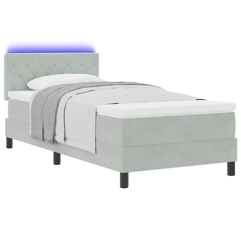 LED Box Spring Krevet Svijetlo siva 100 x 200 cm Baršun
