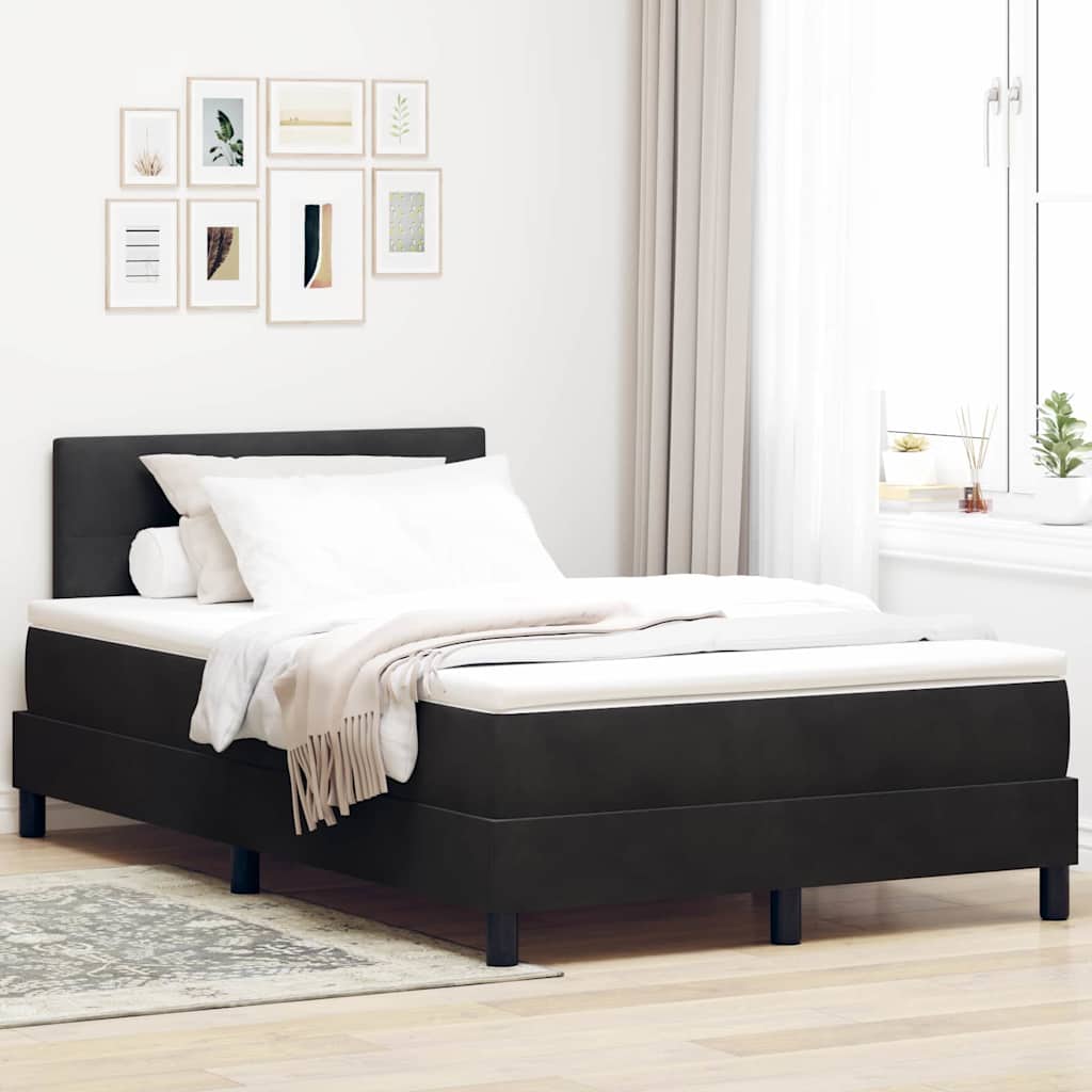 LED Box Spring Krevet s madracem Crna 120 x 190 cm Baršun