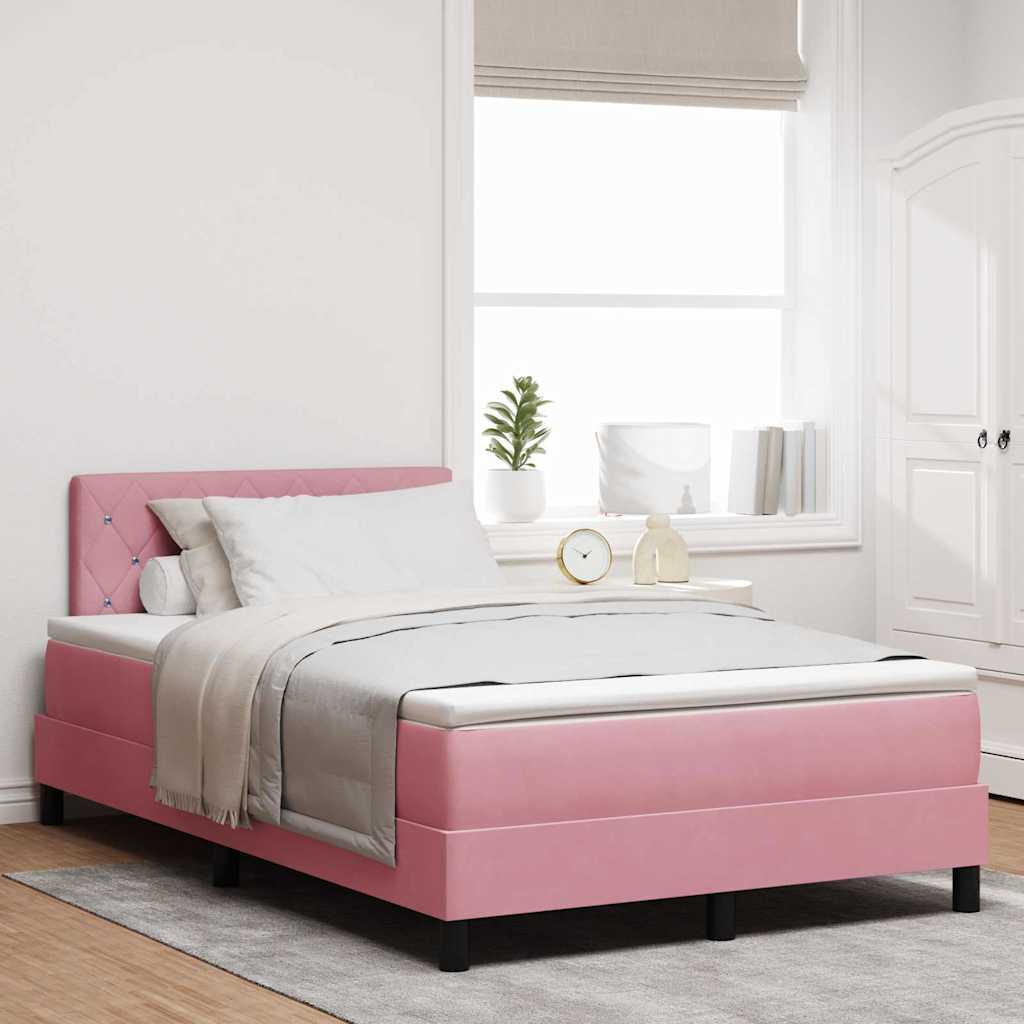 LED Box Spring Krevet s madracem Ružičasta 120 x 190 cm Baršun