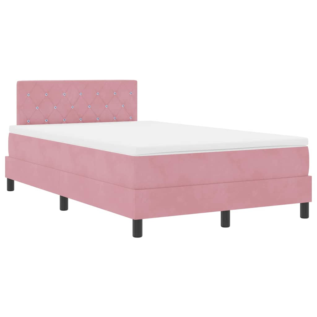 LED Box Spring Krevet s madracem Ružičasta 120 x 190 cm Baršun