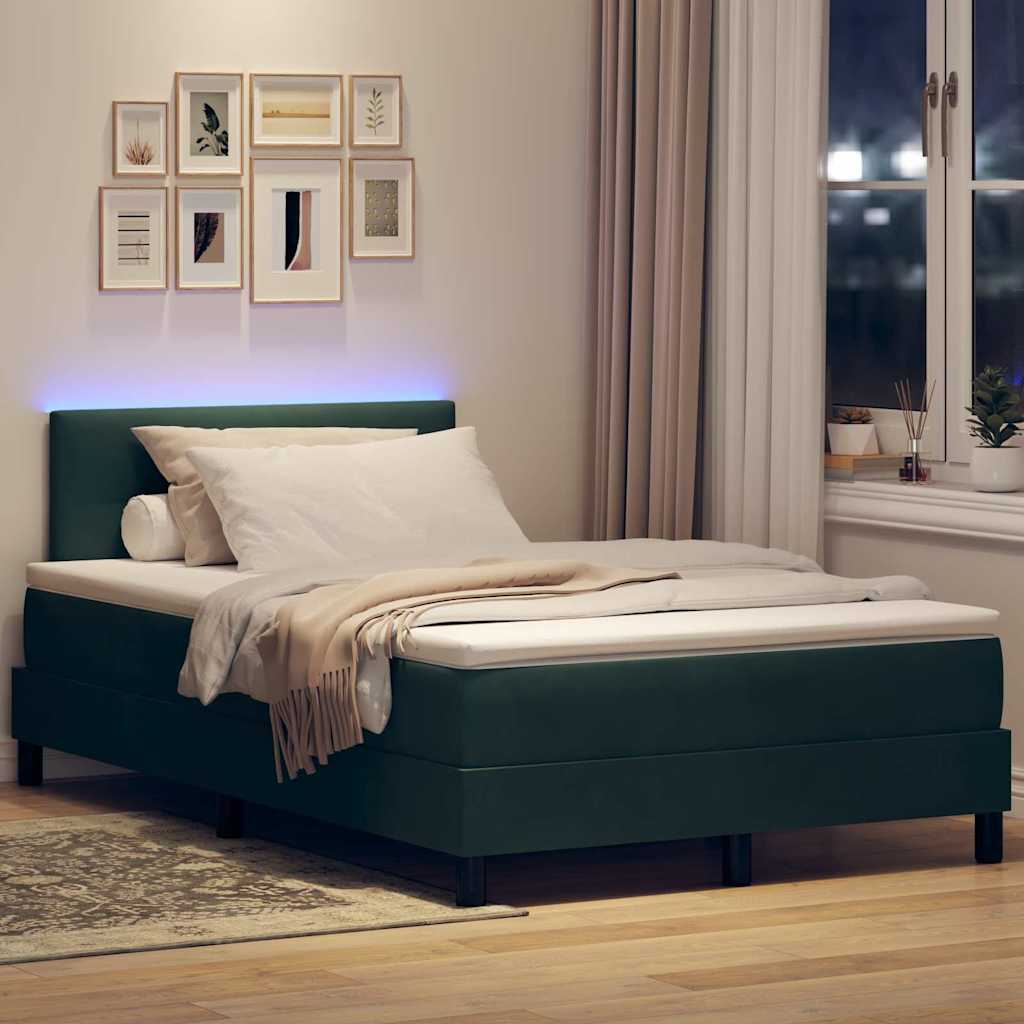 LED Box Spring Krevet Tamnozelena 120 x 200 cm Baršun