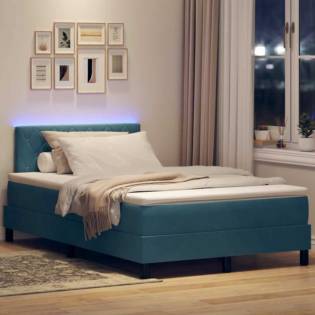 LED Box Spring Krevet Tamno plava 120 x 200 cm Baršun