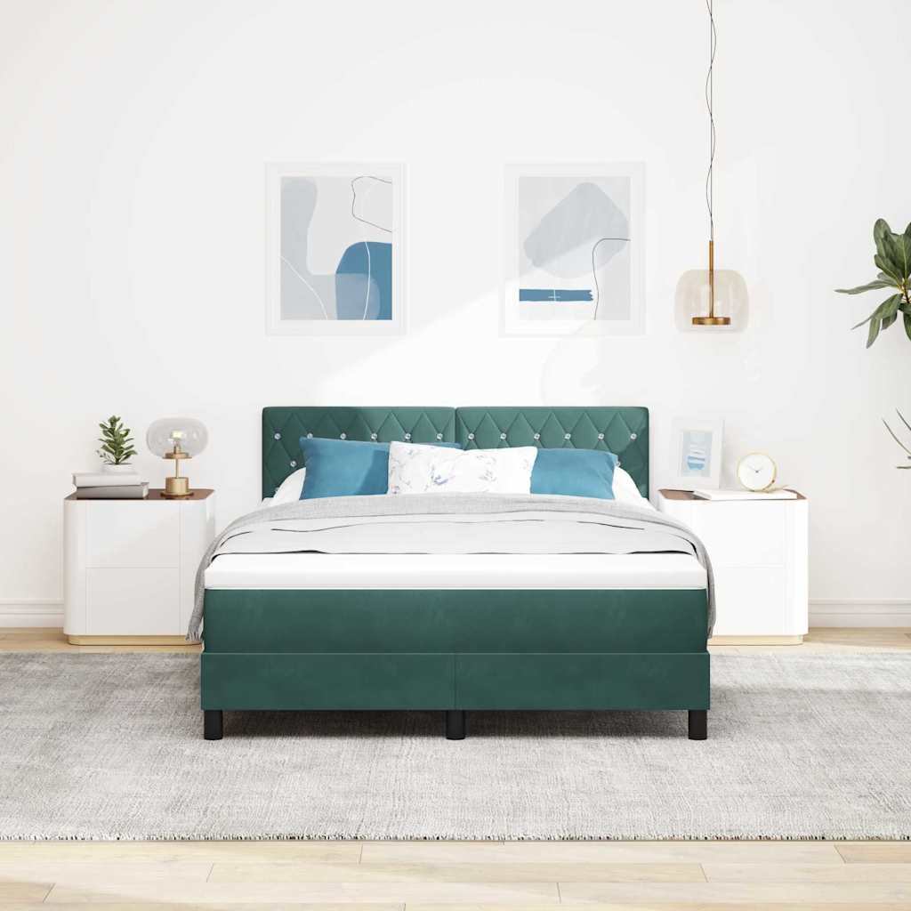 LED Box Spring Krevet Tamnozelena 140 x 190 cm Baršun