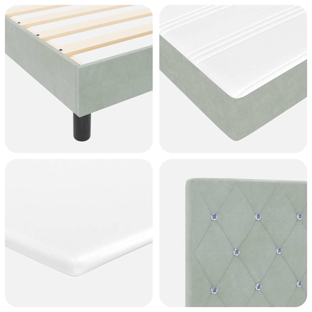 LED Box Spring Krevet Svijetlo siva 160 x 200 cm Baršun