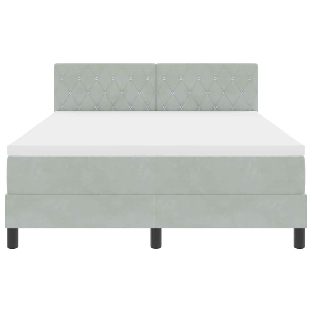 LED Box Spring Krevet Svijetlo siva 160 x 200 cm Baršun