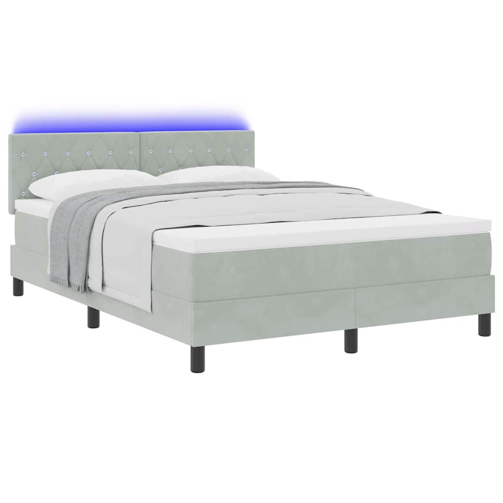 LED Box Spring Krevet Svijetlo siva 160 x 200 cm Baršun