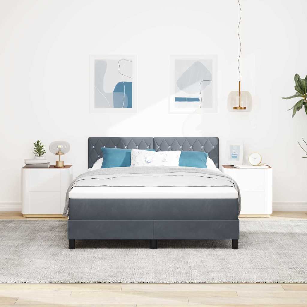 LED Box Spring Krevet s madracem Tamno siva 160 x 200 cm Baršun