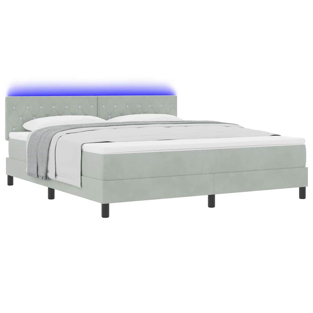 LED Box Spring Krevet Svijetlo siva 180 x 200 cm Baršun
