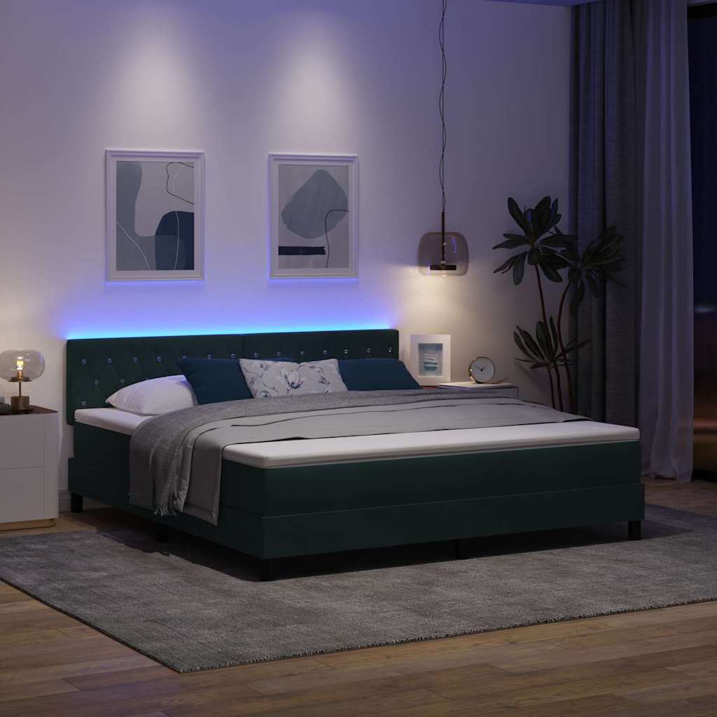 LED Box Spring Krevet Tamnozelena 180 x 200 cm Baršun