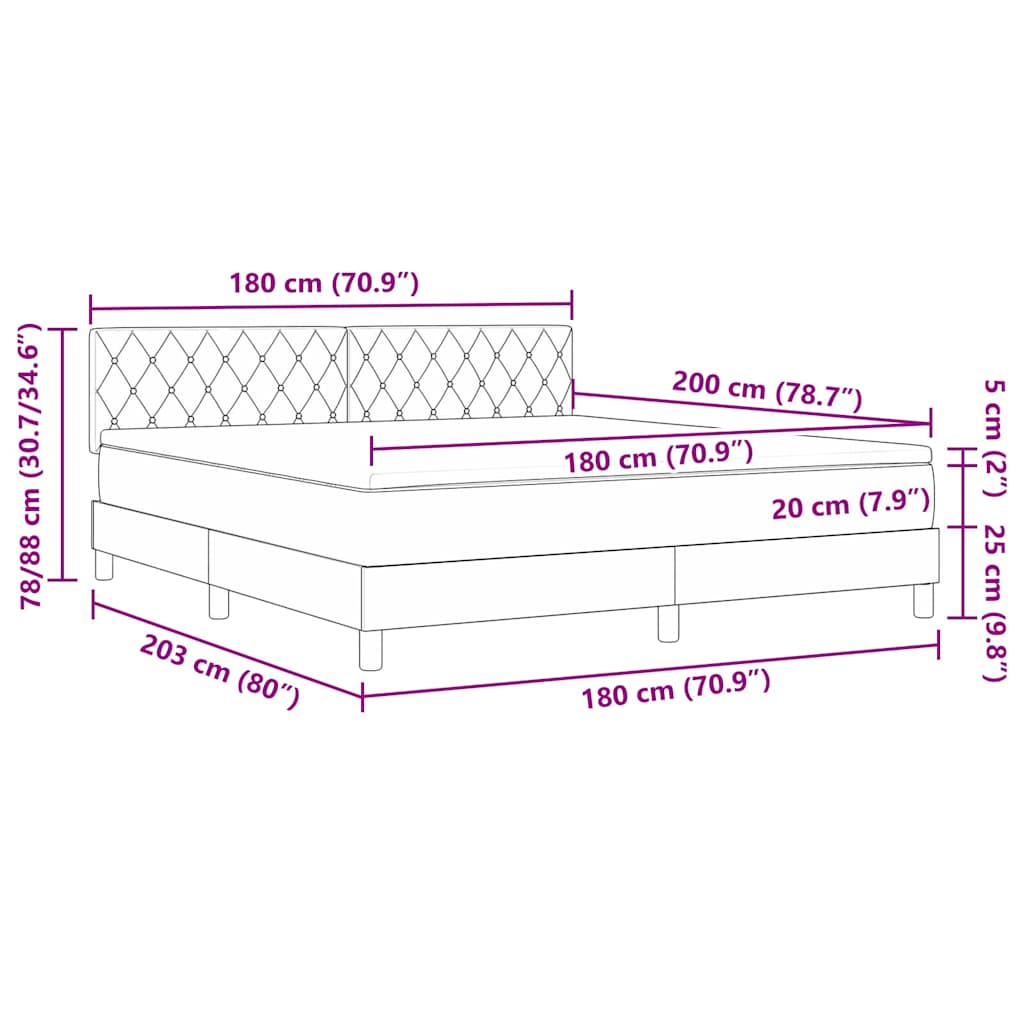LED Box Spring Krevet Tamno plava 180 x 200 cm Baršun