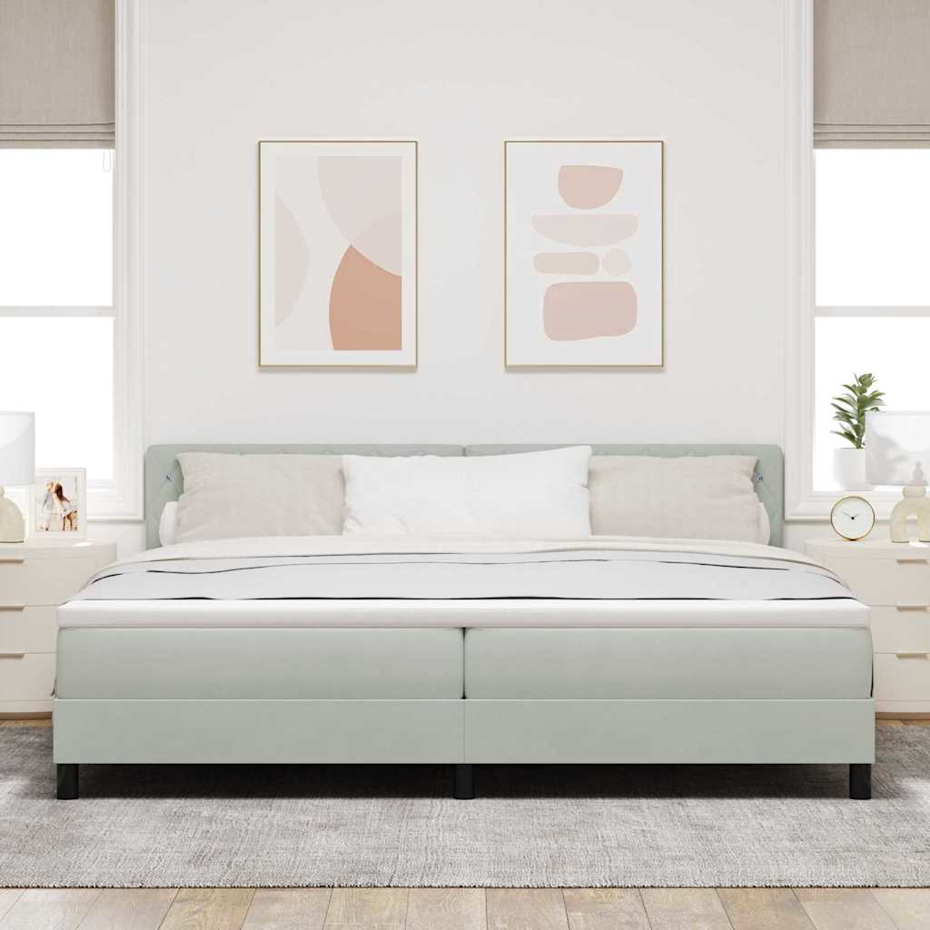 LED Box Spring Krevet Svijetlo siva 200 x 200 cm Baršun